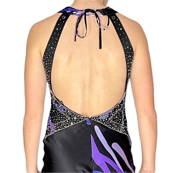 SUE WONG Y2K SILK PLUNGE HALTER STUDDED FLORAL SEXY CUTOUT FORMAL GOWN DRESS - Picture 7 of 16